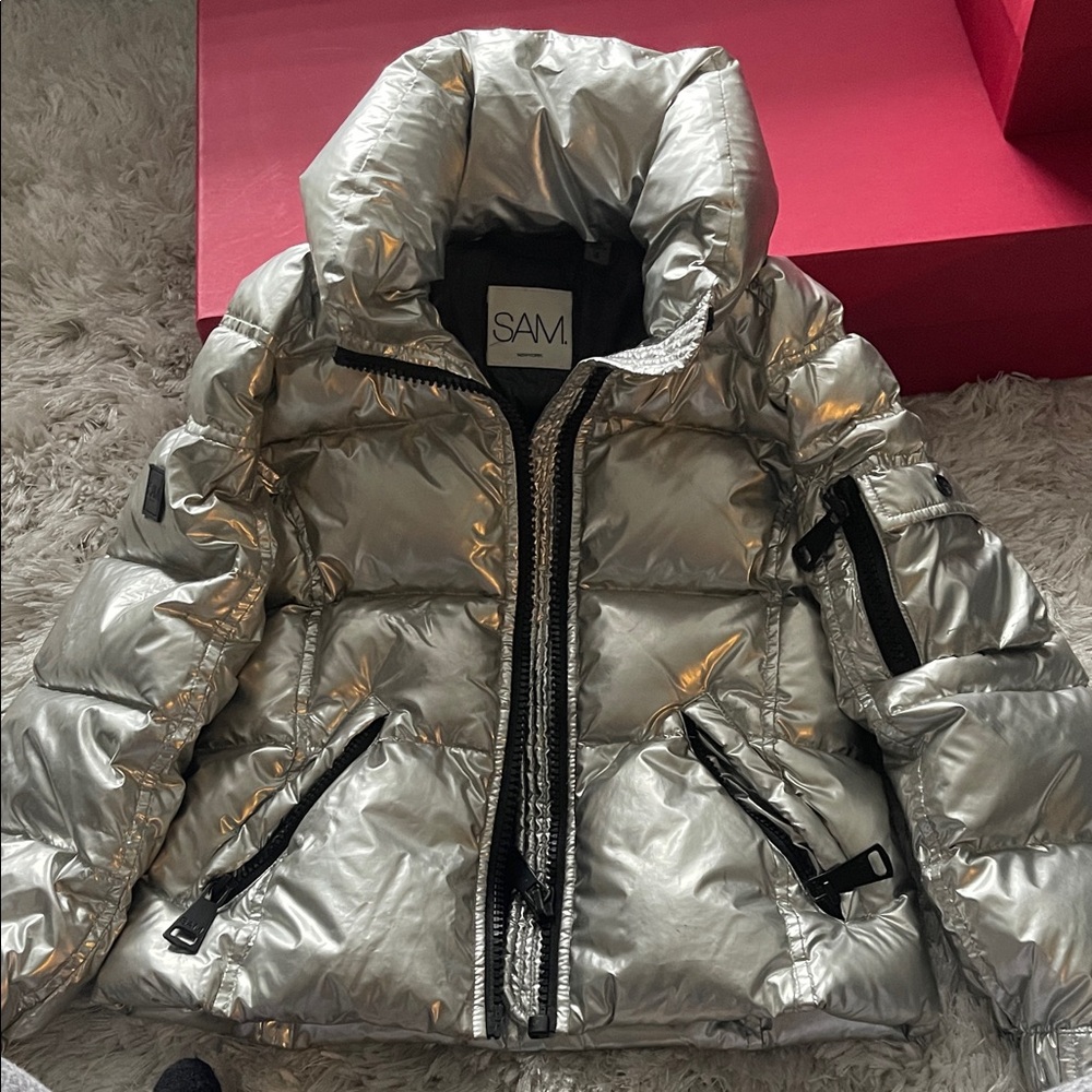 SAM Metallic Silver Puffer Coat